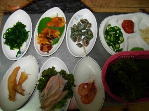 Side dishes at the raw fish market